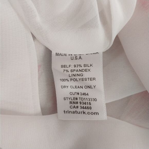 TRINA TURK, LOS ANGELES! SILK! PINK & WHITE ABSTRACT A-LINE CHIFFON DRESS! SZ 10 - Picture 9 of 10